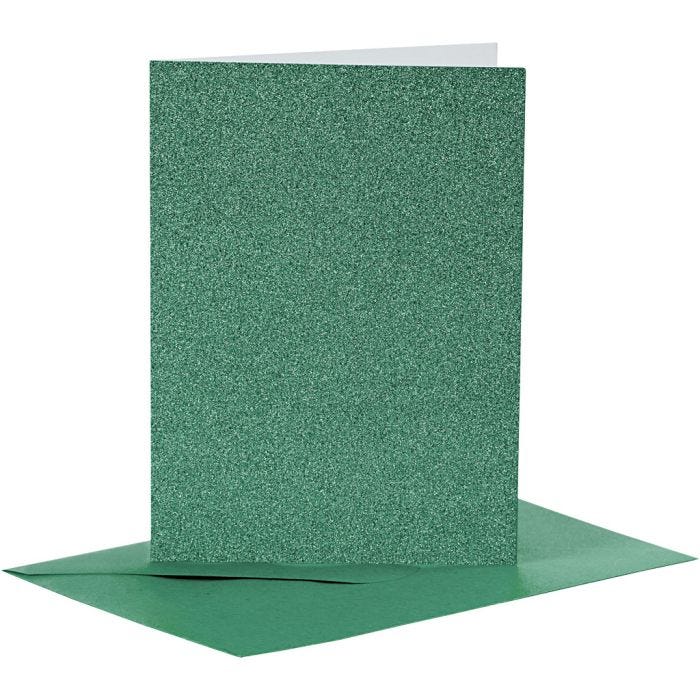 Kort og konvolutter, kort str. 10,5x15 cm, konvolutt str. 11,5x16,5 cm, glitter, 110+250 g, grønn, 4sett/ 1 pk.
