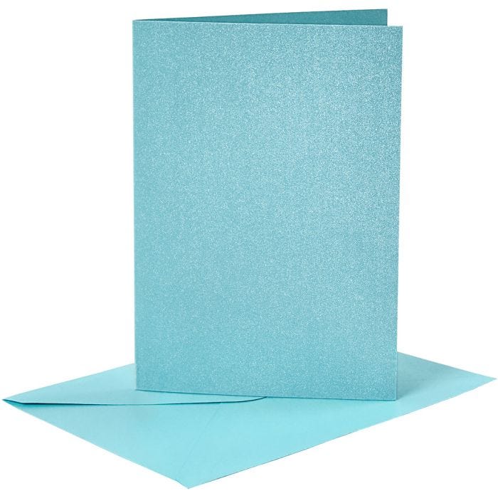 Kort og konvolutter, kort str. 10,5x15 cm, konvolutt str. 11,5x16,5 cm, perlemor, 120+210 g, blå, 4 sett/ 1 pk.