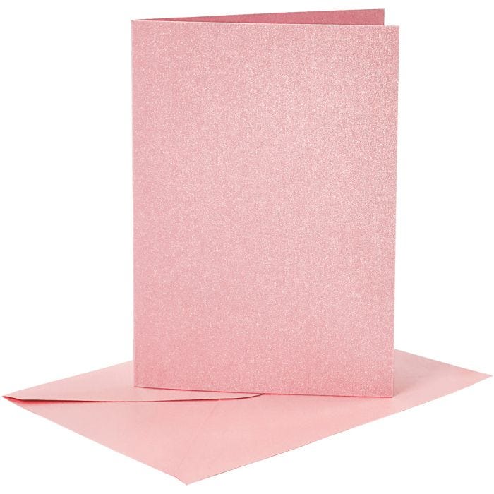 Kort og konvolutter, kort str. 10,5x15 cm, konvolutt str. 11,5x16,5 cm, perlemor, 120+210 g, rosa, 4 sett/ 1 pk.