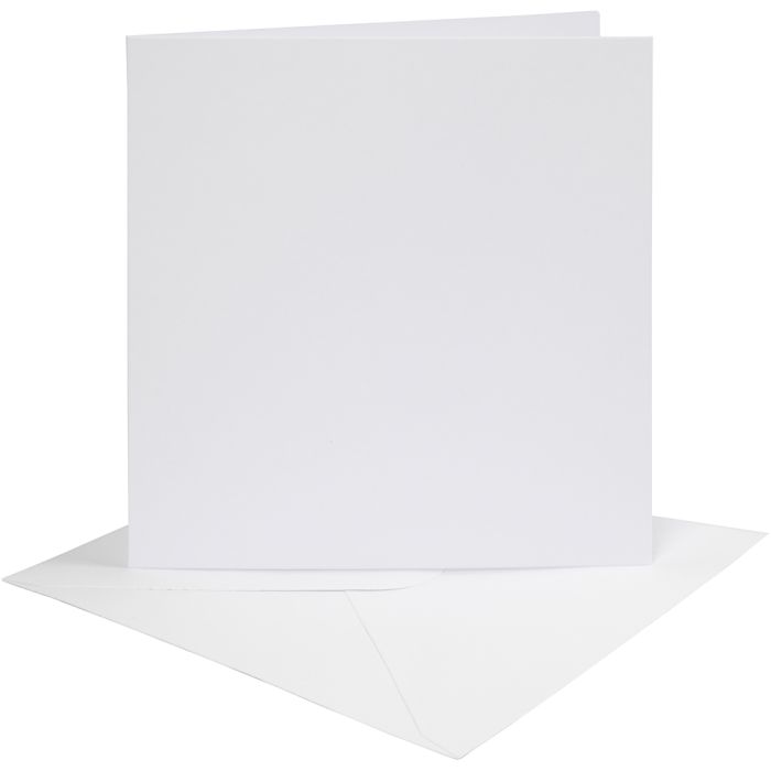 Kort og konvolutter, kort str. 15,2x15,2 cm, konvolutt str. 16x16 cm, 230 g, hvit, 4 sett/ 1 pk.