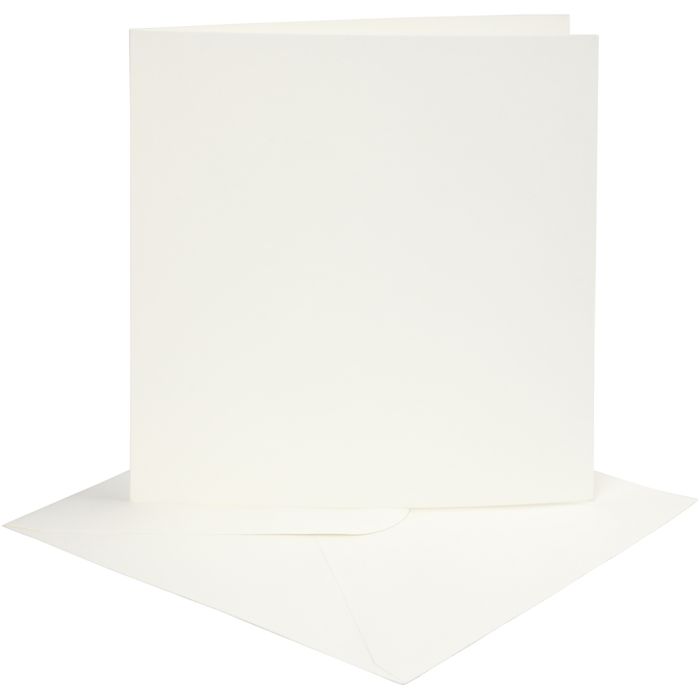 Kort og konvolutter, kort str. 15,2x15,2 cm, konvolutt str. 16x16 cm, 220 g, råhvit, 4 sett/ 1 pk.
