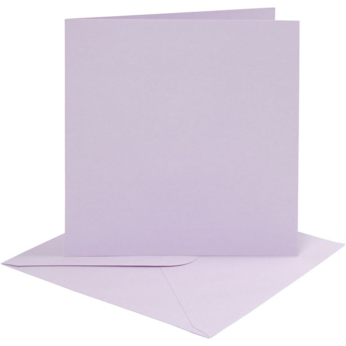 Kort og konvolutter, kort str. 15,2x15,2 cm, konvolutt str. 16x16 cm, 210 g, lys lilla, 4 sett/ 1 pk.
