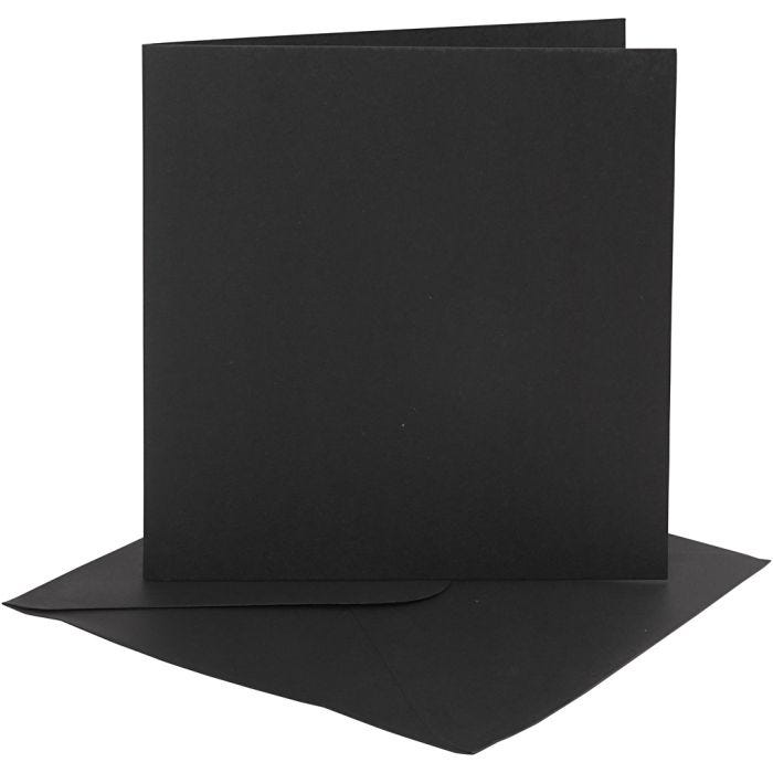 Kort og konvolutter, kort str. 15,2x15,2 cm, konvolutt str. 16x16 cm, 230 g, svart, 4 sett/ 1 pk.