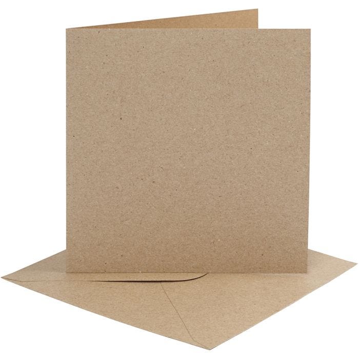 Kort og konvolutter, kort str. 15,2x15,2 cm, konvolutt str. 16x16 cm, 230 g, natur, 4 sett/ 1 pk.