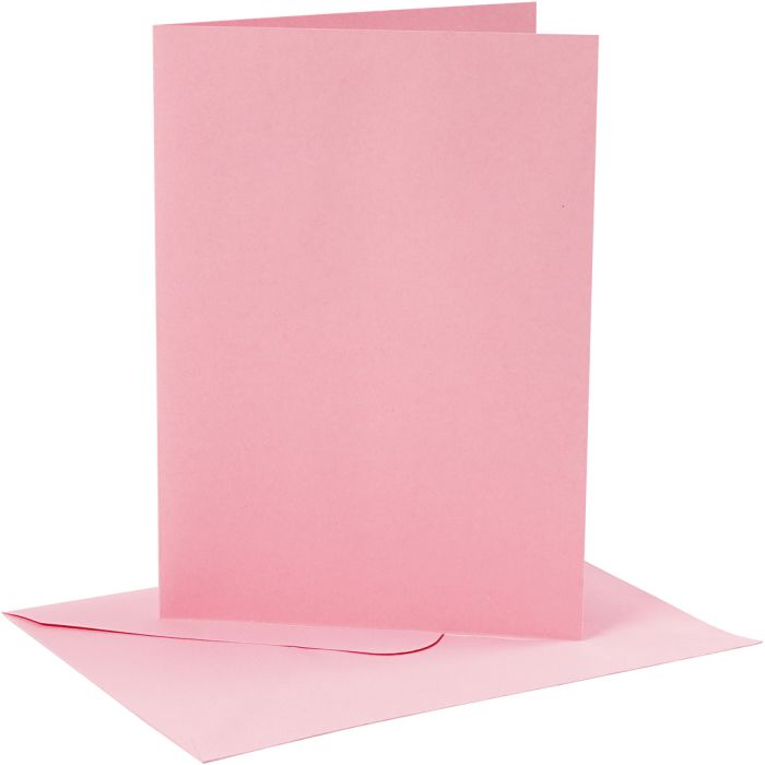 Kort og konvolutter, kort str. 12,7x17,8 cm, konvolutt str. 13,3x18,5 cm, 220 g, rosa, 4 sett/ 1 pk.