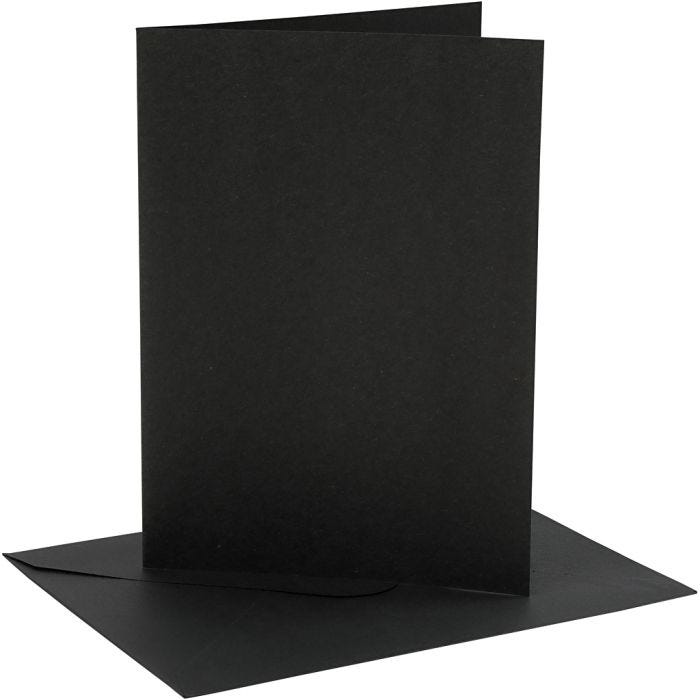 Kort og konvolutter, kort str. 12,7x17,8 cm, konvolutt str. 13,3x18,5 cm, 230 g, svart, 4 sett/ 1 pk.