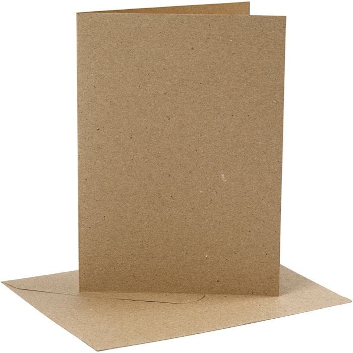 Kort og konvolutter, kort str. 12,7x17,8 cm, konvolutt str. 13,3x18,5 cm, 230 g, natur, 4 sett/ 1 pk.