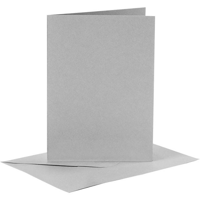 Kort og konvolutter, kort str. 10,5x15 cm, konvolutt str. 11,5x16,5 cm, 120+210 g, grå, 6 sett/ 1 pk.