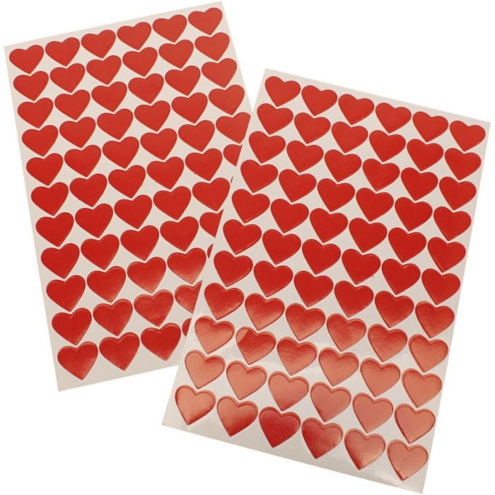 Hjerte klistremerker, str. 14 mm, rød, 10 ark/ 1 pk.