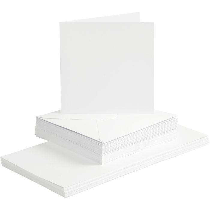 Kort og konvolutter, kort str. 15x15 cm, konvolutt str. 16x16 cm, 120+240 g, hvit, 50 sett/ 1 pk.