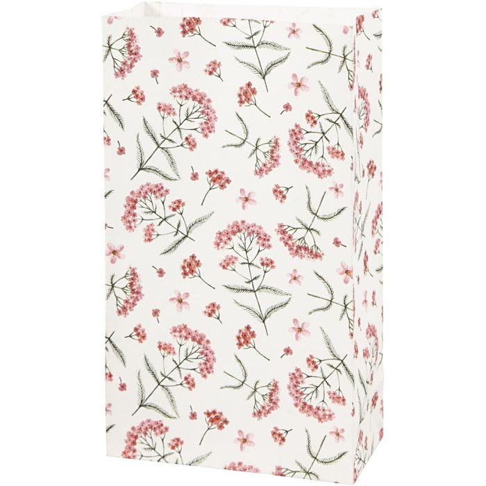 Papirpose, blomster, H: 21 cm, str. 6x12 cm, 80 g, 8stk./ 1 pk.