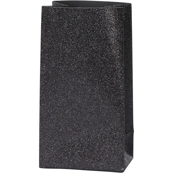 Papirpose, H: 17 cm, str. 6x9 cm, 170 g, svart, 8stk./ 1 pk.
