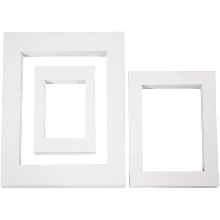 Passepartoutrammer, A3,A4,A5, str. 19,7x27,9+28,3x36,6+39,5x49,6 cm, 500 g, hvit, 3x100 stk./ 1 pk.