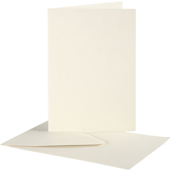 Brevkort, kort str. 10,5x15 cm, konvolutt str. 11,5x16,5 cm, råhvit, 10 sett/ 1 pk.