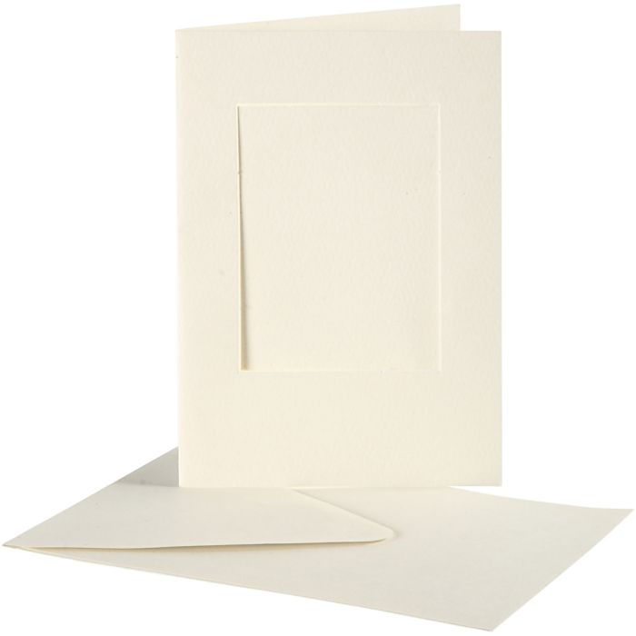 Passepartoutkort med konvolutt, rektangulær, kort str. 10,5x15 cm, konvolutt str. 11,5x16,5 cm, råhvit, 10 sett/ 1 pk.