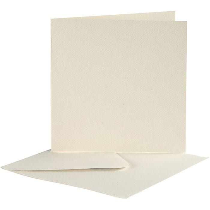 Brevkort, kort str. 12,5x12,5 cm, konvolutt str. 13,5x13,5 cm, råhvit, 10 sett/ 1 pk.