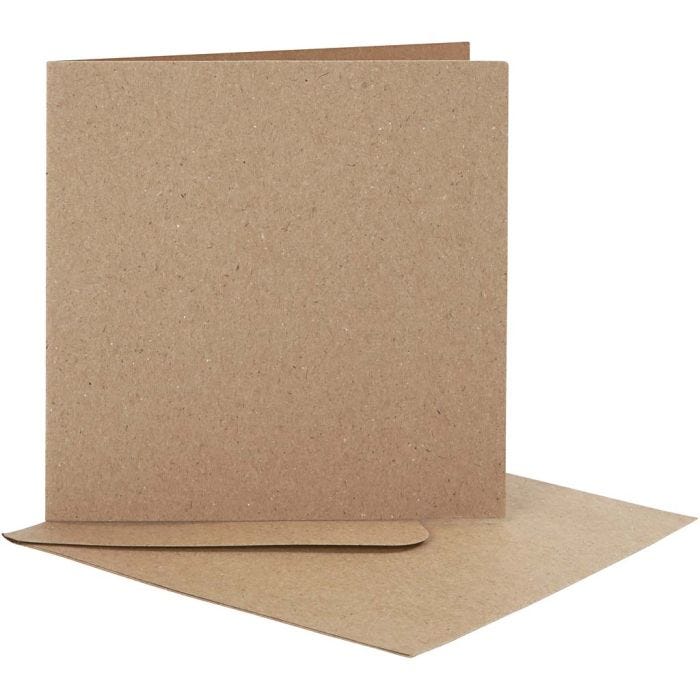 Brevkort med konvolutt, kort str. 12,5x12,5 cm, konvolutt str. 13,5x13,5 cm, natur, 10 sett/ 1 pk.