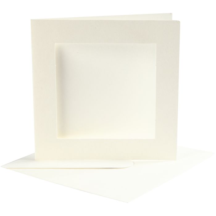 Passepartoutkort med konvolutt, kort str. 12,5x12,5 cm, konvolutt str. 13,5x13,5 cm, råhvit, 10 sett/ 1 pk.