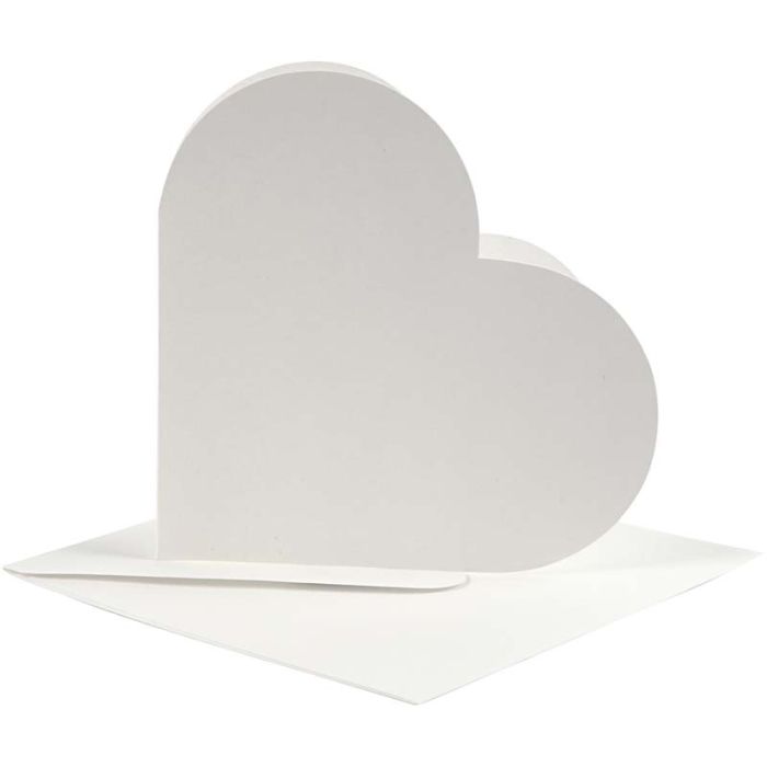 Hjertekort, kort str. 12,5x12,5 cm, konvolutt str. 13,5x13,5 cm, råhvit, 10 sett/ 1 pk.