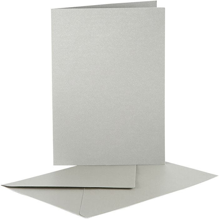 Perlemorskort og konvolutt, kort str. 10,5x15 cm, konvolutt str. 11,5x16,5 cm, sølv, 10 sett/ 1 pk.