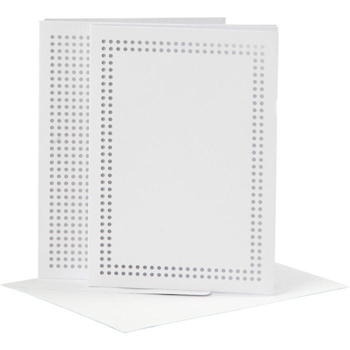 Kort til broderi, kort str. 10,5x15 cm, konvolutt str. 11,5x16,5 cm, hvit, 6 sett/ 1 pk.