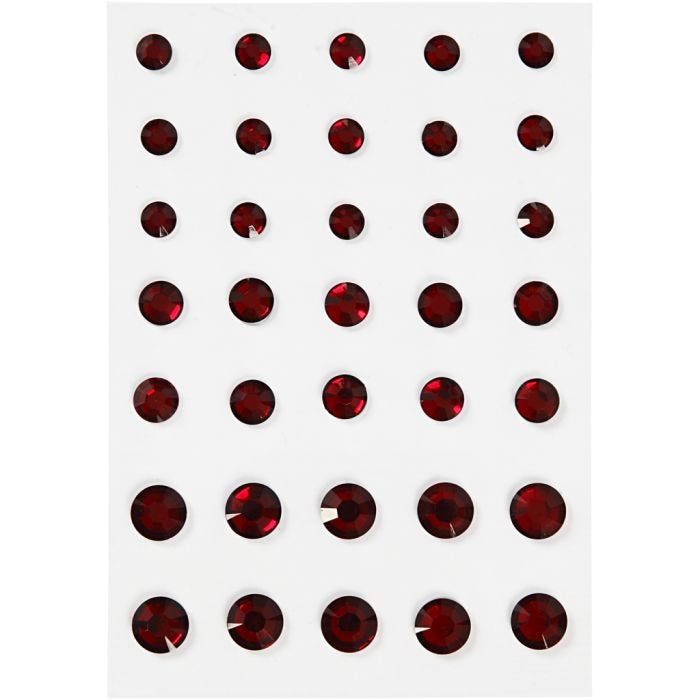 Rhinstein, rund kjegle, str. 6+8+10 mm, rød, 35 stk./ 1 pk.
