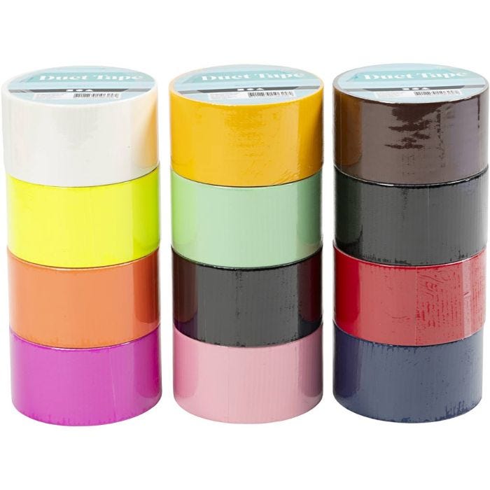 Gaffatape, Ensfarget, B: 48 mm, ass. farger, 12x5 m/ 1 pk.