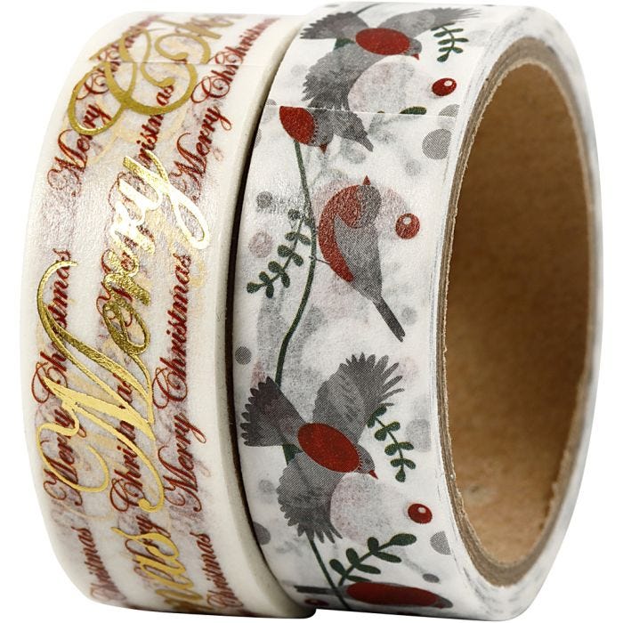 Maskeringstape, gledelig jul og fugl - folie, B: 15 mm, 2x4 m/ 1 pk.