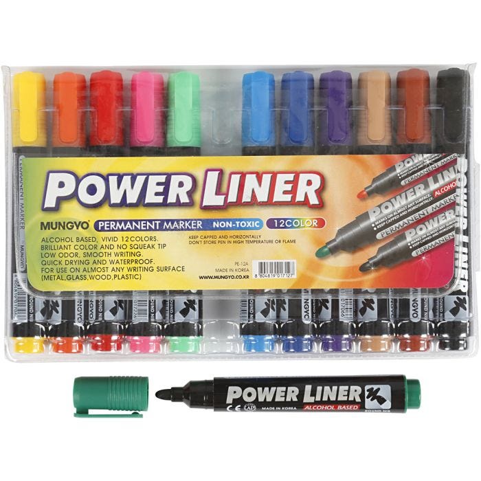 Power Liner, strek 1,5-3 mm, ass. farger, 12 stk./ 1 pk.