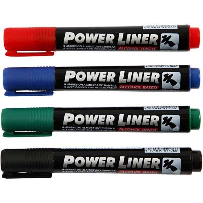 Power Liner, strek 1,5-3 mm, svart, blå, grønn, rød, 4 stk./ 1 pk.