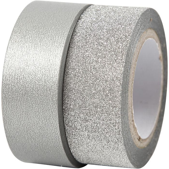 Designtape, B: 15 mm, sølv, 2 rl./ 1 pk.