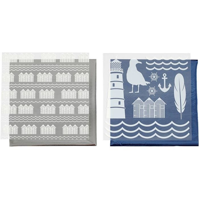 Dekorasjonsfolie og design limark, fyrtårn, ark 15x15 cm, blå, sølv, 2x2 ark/ 1 pk.