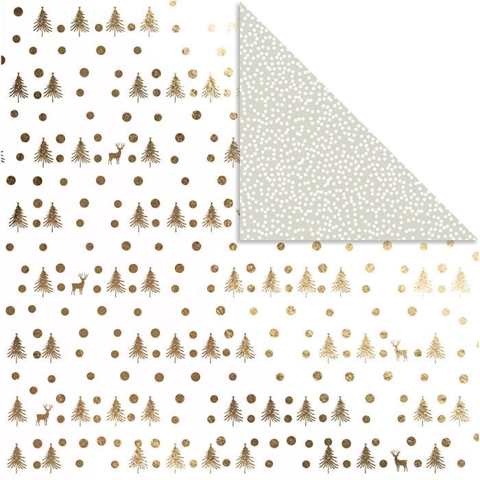 Designpapir, hjort og prikker, ark 30,5x30,5 cm, 180 g, gull, 3 ark/ 1 pk.