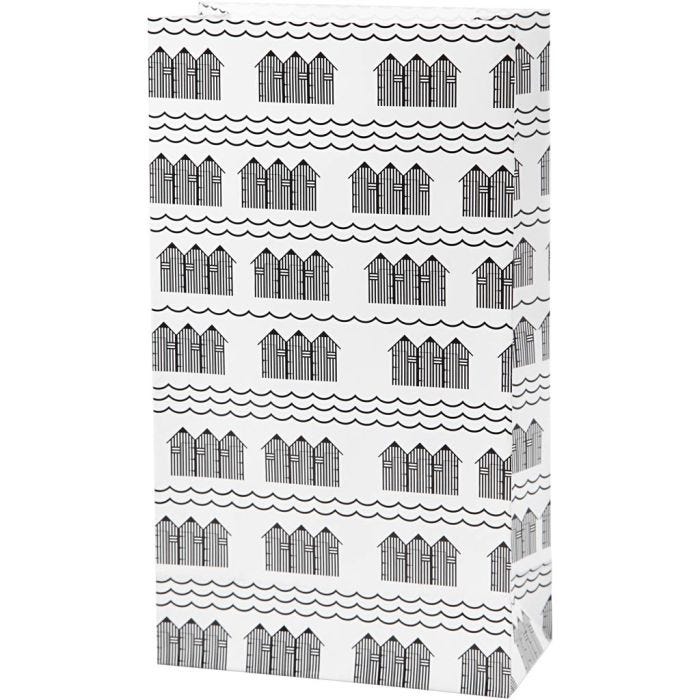 Papirpose, H: 21 cm, str. 6x12 cm, 80 g, svart, hvit, 10 stk./ 1 pk.