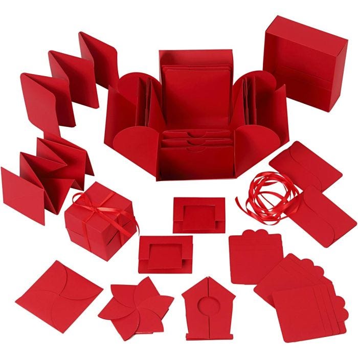 Eksplosjonseske, str. 7x7x7,5+12x12x12 cm, rød, 1 stk.