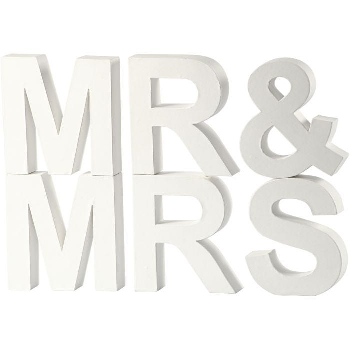 Bokstaver, MR &amp; MRS, H: 17,5 cm, D: 4,5 cm, hvit, 1 sett