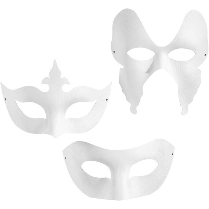 Masker, H: 10-20 cm, B: 18-20 cm, hvit, 3x4 stk./ 1 pk.