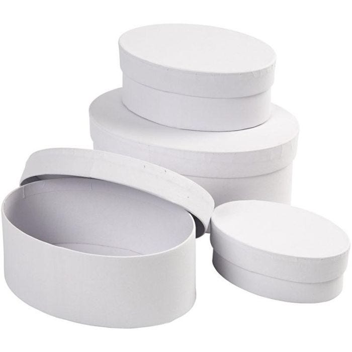 Ovale Esker, H: 4+5+6+7 cm, L: 10+12+14+16 cm, hvit, 4 stk./ 1 sett