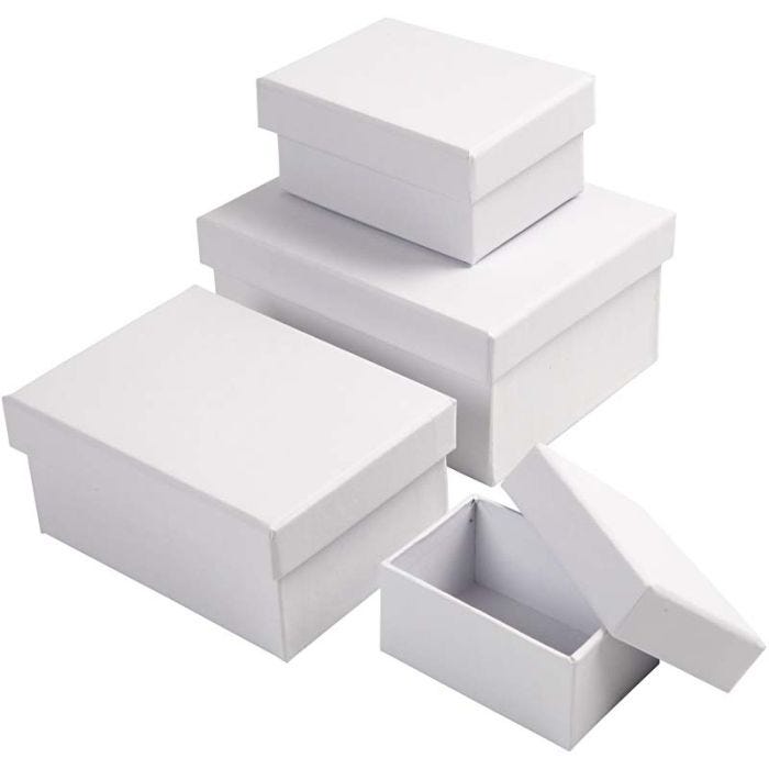 Rektangulære Esker, H: 3,5+4,5+5,5+6,5 cm, str. 8,5x11,5+11x14 cm, hvit, 4 stk./ 1 sett