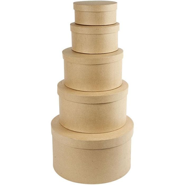 Runde Hatteesker, H: 8+10+13+15+19 cm, dia. 16,5+18,5+24+28,5+35,5 cm, 5 stk./ 1 sett
