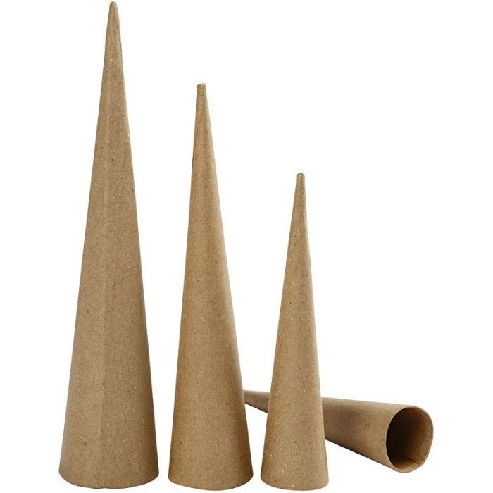 Høye Kjegler, H: 20-25-30 cm, dia. 4-5-6 cm, 3 stk./ 1 pk.
