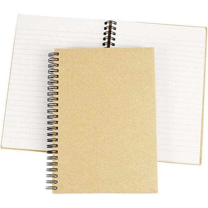 Noteringsbok med spiral, A5, ark 148x210 mm, 60 g, brun, 1 stk.