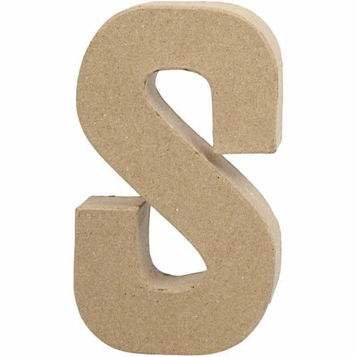 Bokstav, S, H: 20,3 cm, B: 11,4 cm, tykkelse 2,6 cm, 1 stk.