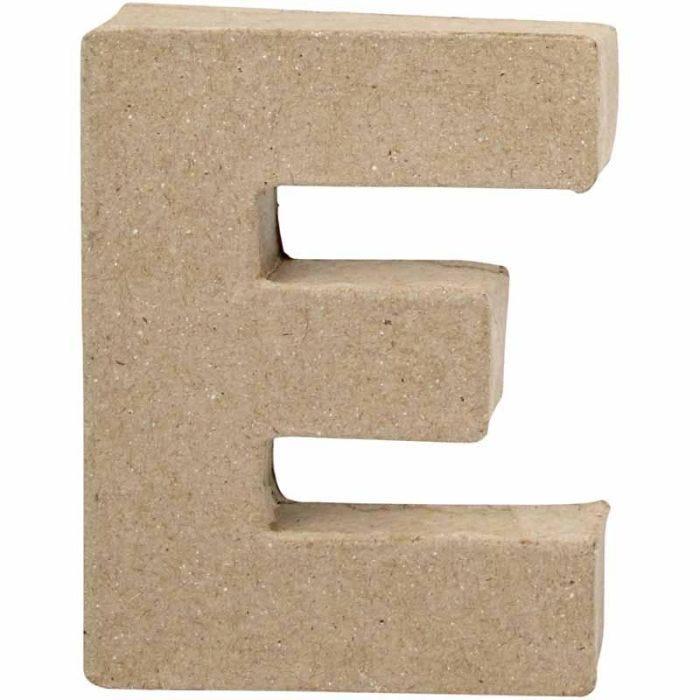 Bokstav, E, H: 10 cm, B: 7,5 cm, tykkelse 1,7 cm, 1 stk.