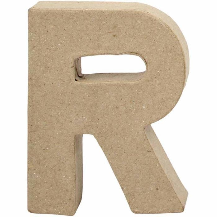 Bokstav, R, H: 10 cm, B: 7,5 cm, tykkelse 1,7 cm, 1 stk.