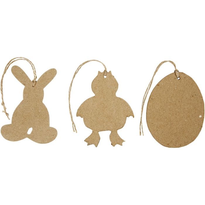 Påskeoppheng, hare, kylling,egg, H: 10 cm, 6 stk./ 1 pk.