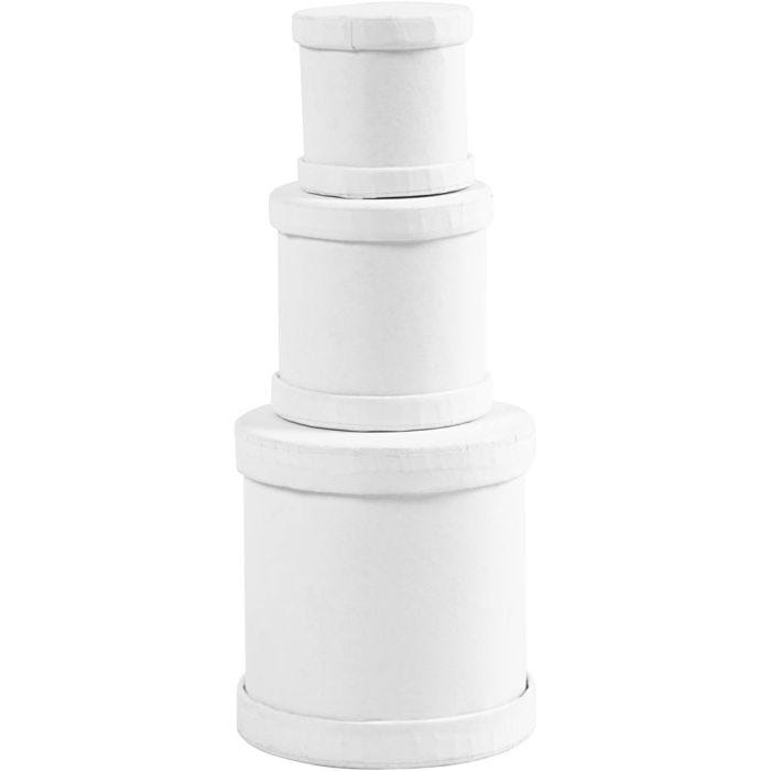 Trommeesker, H: 4+5+7 cm, dia. 4+5+6,5 cm, hvit, 1 sett