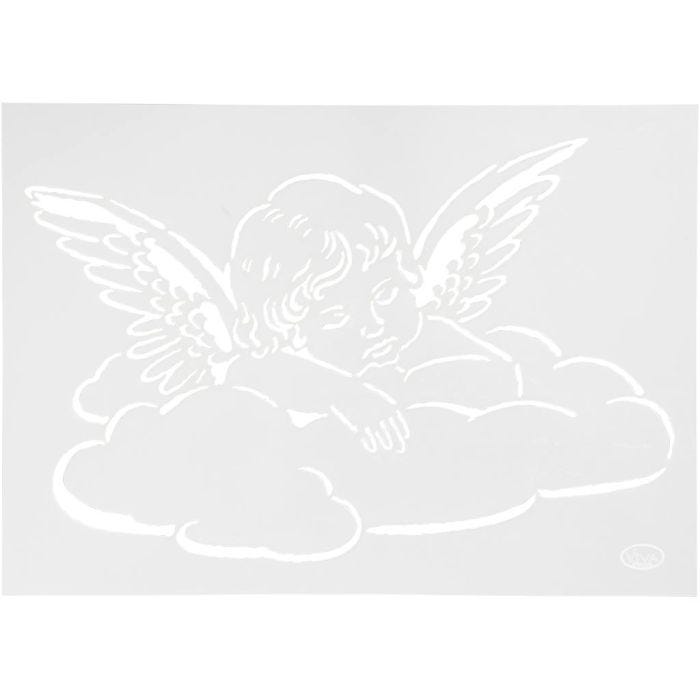 Stensil, engel på sky, A4, ark 210x297 mm, 1 stk.
