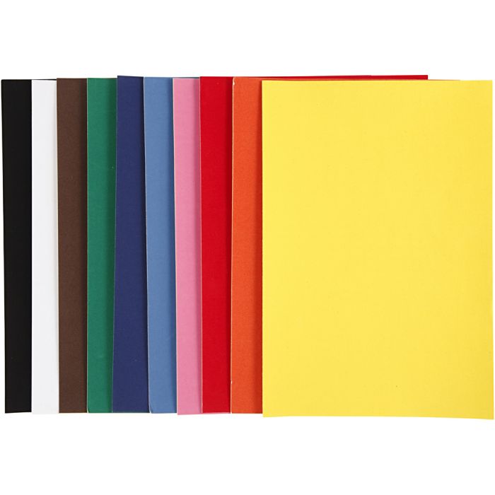 Velourpapir, A4, ark 210x297 mm, 140 g, ass. farger, 10 ark/ 1 pk.