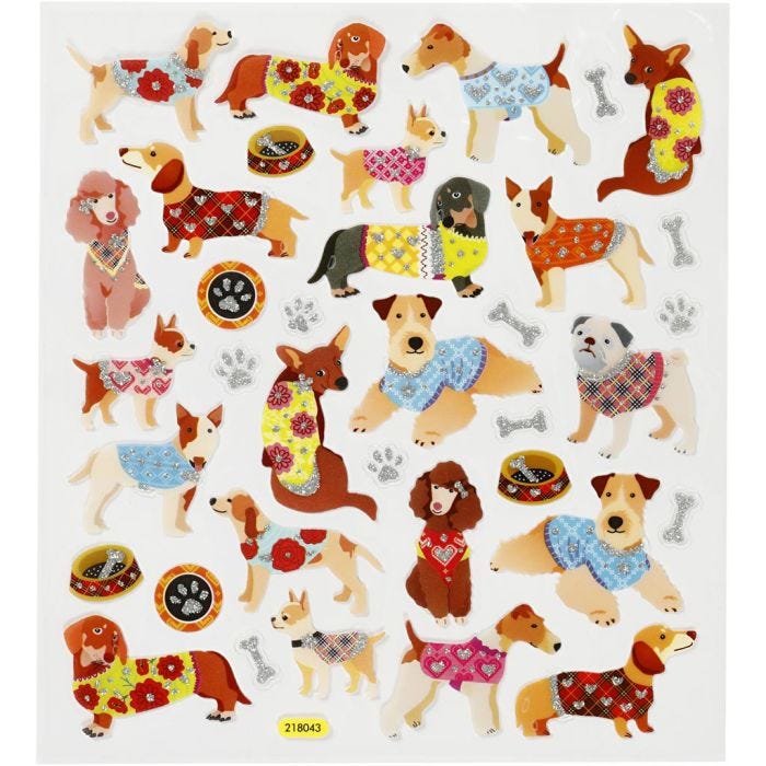 Klistremerker, hund, ark 15x16,5 cm, 1 ark